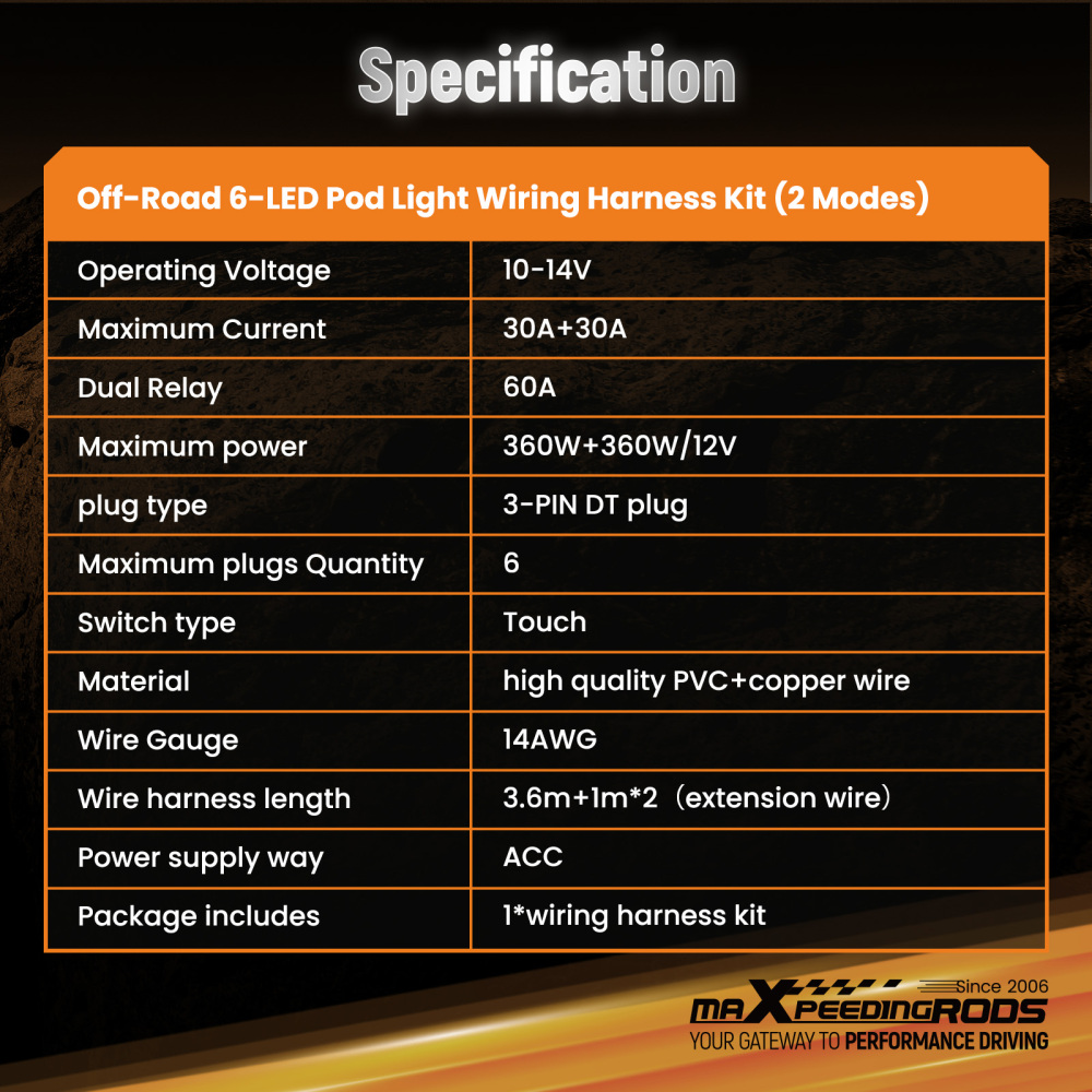 ACC Power Wire Kit For MaxPeedingrods Crosshair LED Lights 6-Way Connection
