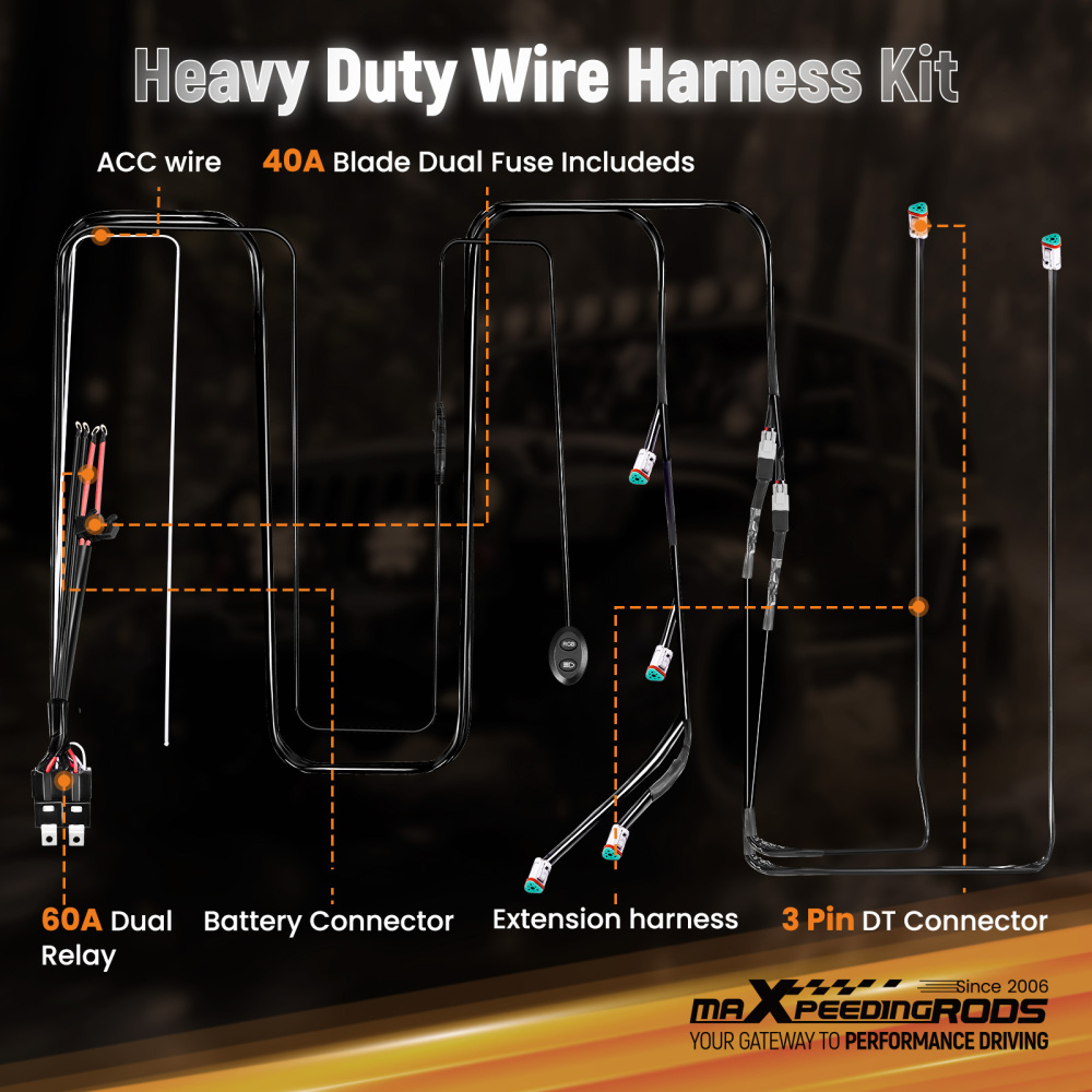ACC Power Wire Kit For MaxPeedingrods Crosshair LED Lights 6-Way Connection