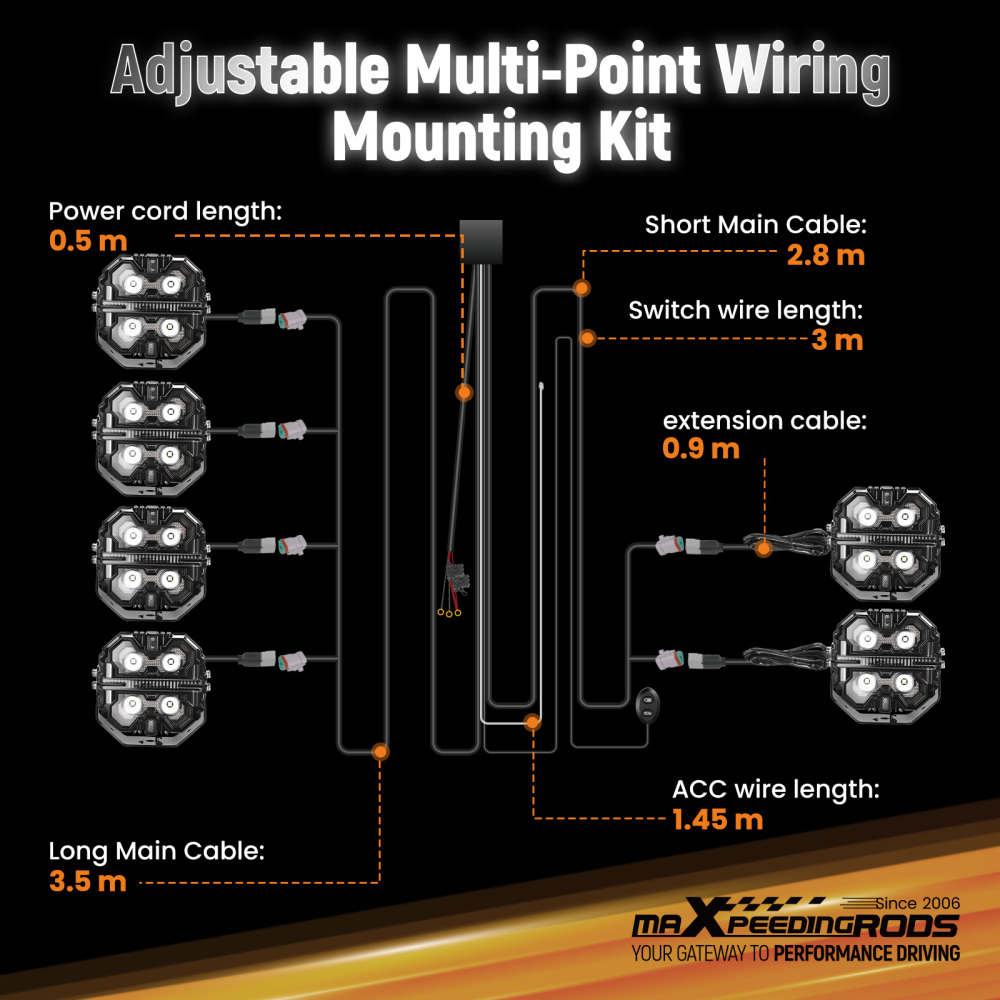 ACC Power Wire Kit For MaxPeedingrods Crosshair LED Lights 6-Way Connection