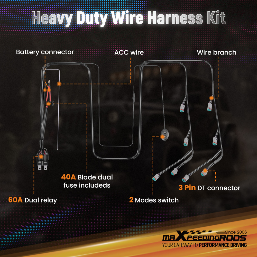Wiring Harness Switch For maXpeedingrods LED Light Bar 8-Way 30A 12V 14AWG 3.6M