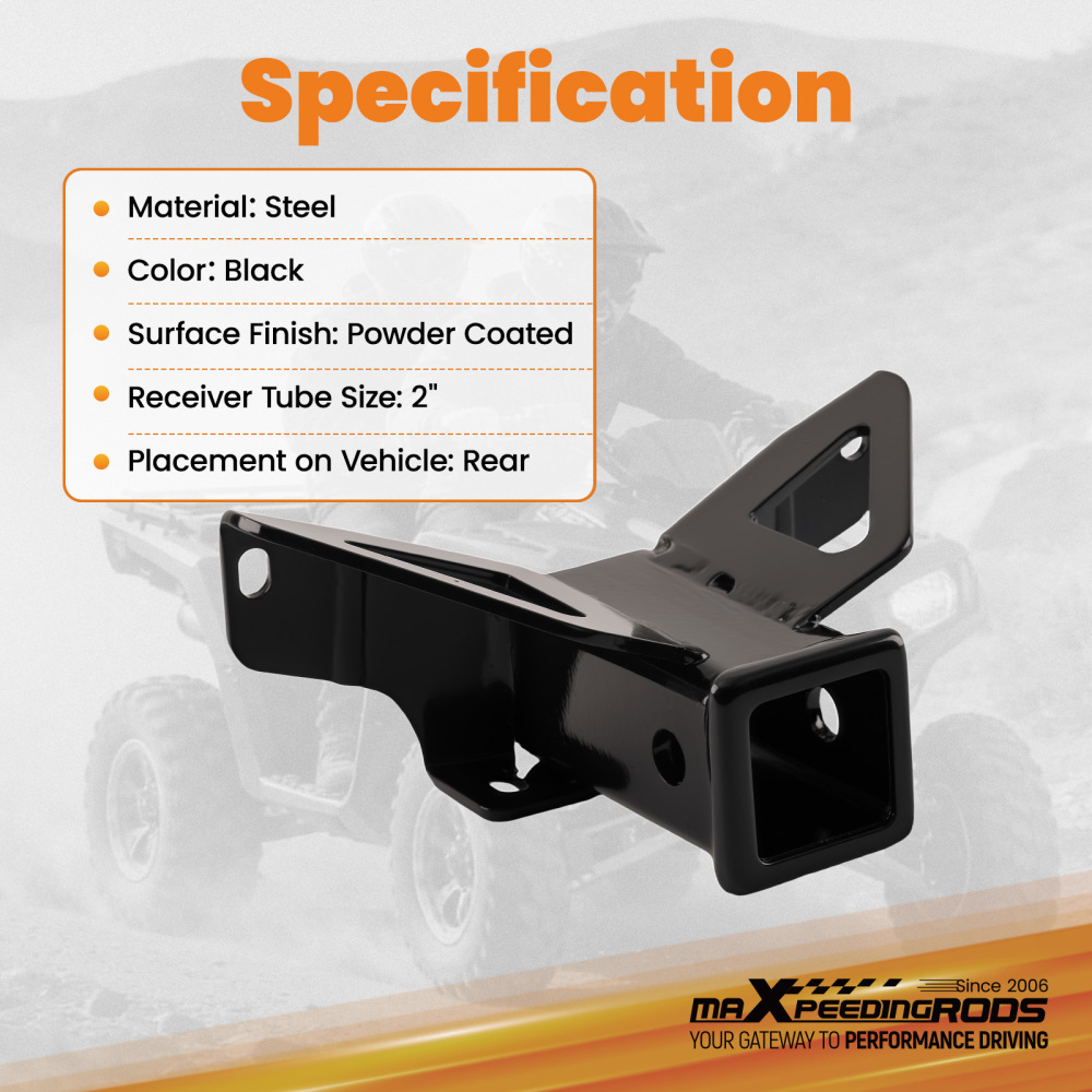 2 Hitch Receiver Rear compatible for Polaris Sportsman 450 H.O. 570 2016-2025 Black