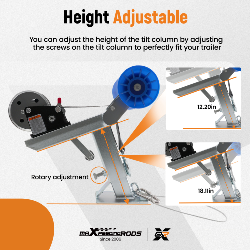 Adjustable Boat Trailer Winch Mount w/ Roller for 3W x 4H Drawbar Steel