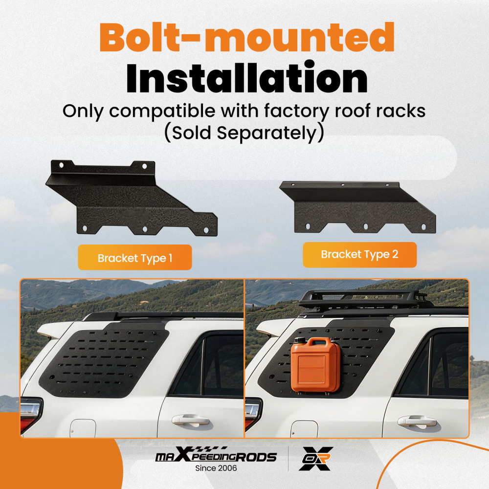 MOLLE Rack Panel Roof compatible for Toyota 4Runner 2012-2024 Steel Black Pair