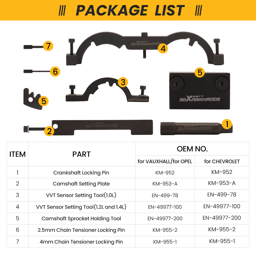 Engine Timing Tool Kit compatible for Vauxhall Opel Chevrolet 1.0 1.2 1.4 Turbo 2009- 7pcs