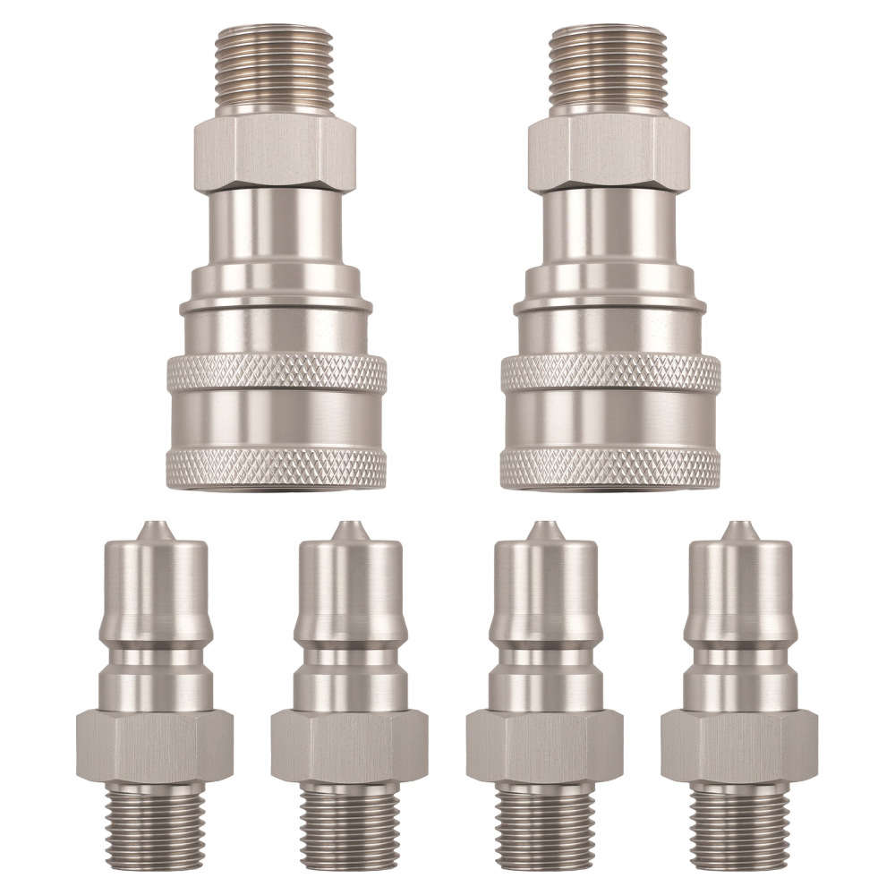 6 Piece Hydraulic Coupler Kit for AGT compatible for Mini Excavator M14-M16 Stainless Steel
