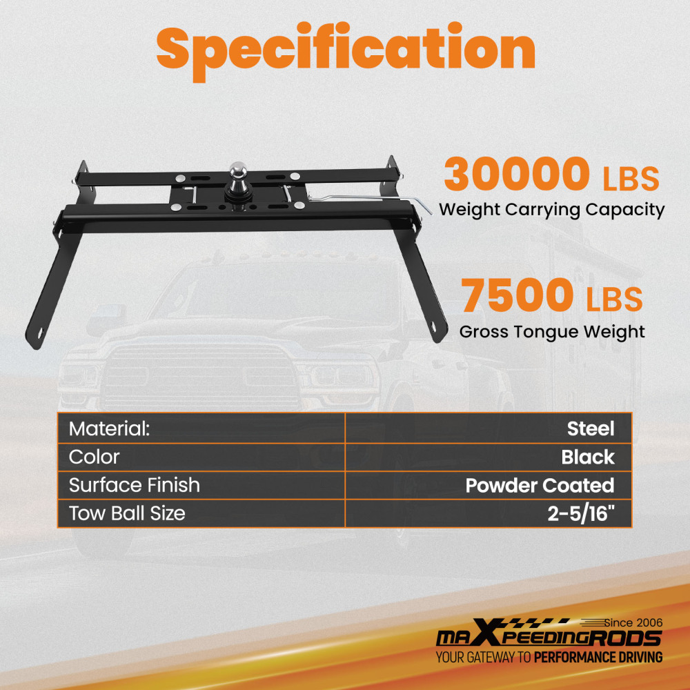 30K GTW Gooseneck Hitch compatible for Ford F-150 2004-2014 Steel Black Heavy Duty