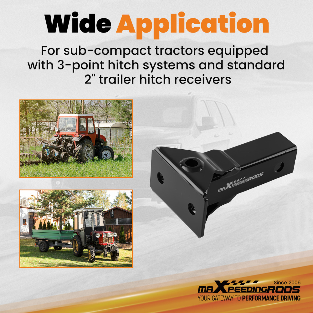 2 Receiver Adapter for Tractor 3-Point Hitch Sub-Compact Steel Black