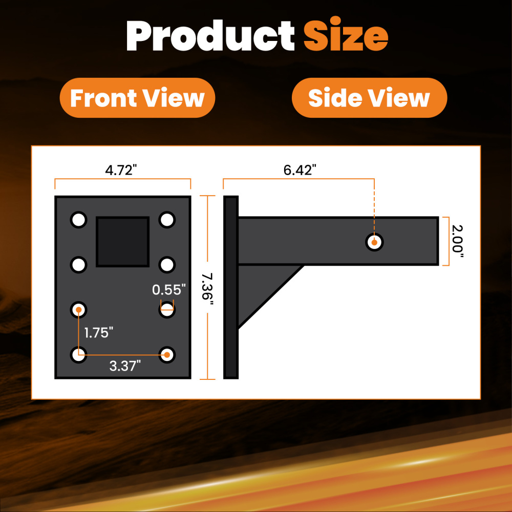 20000 lbs 3-Position Pintle Hitch Mount Bracket for 2 Receiver Steel Black