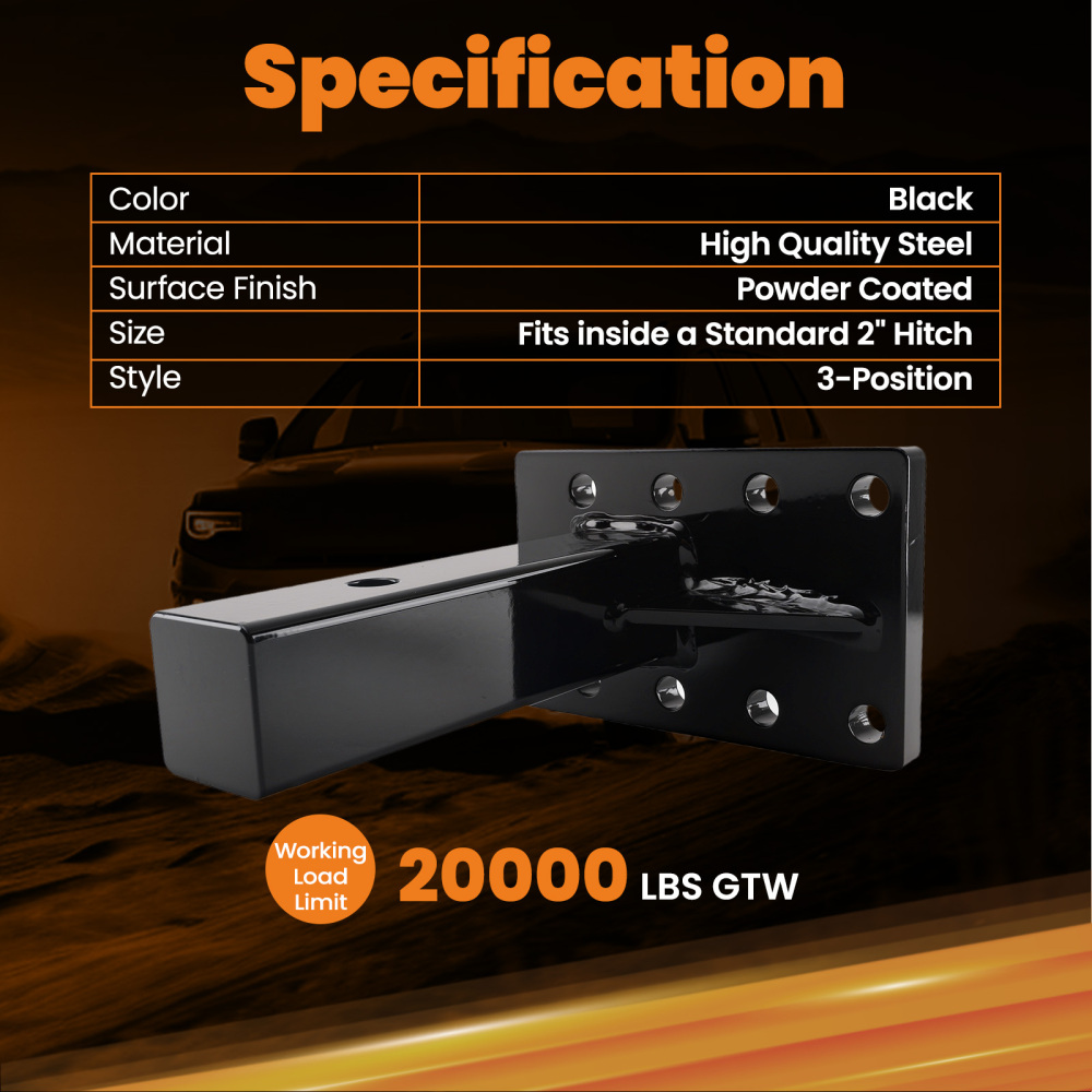 20000 lbs 3-Position Pintle Hitch Mount Bracket for 2 Receiver Steel Black