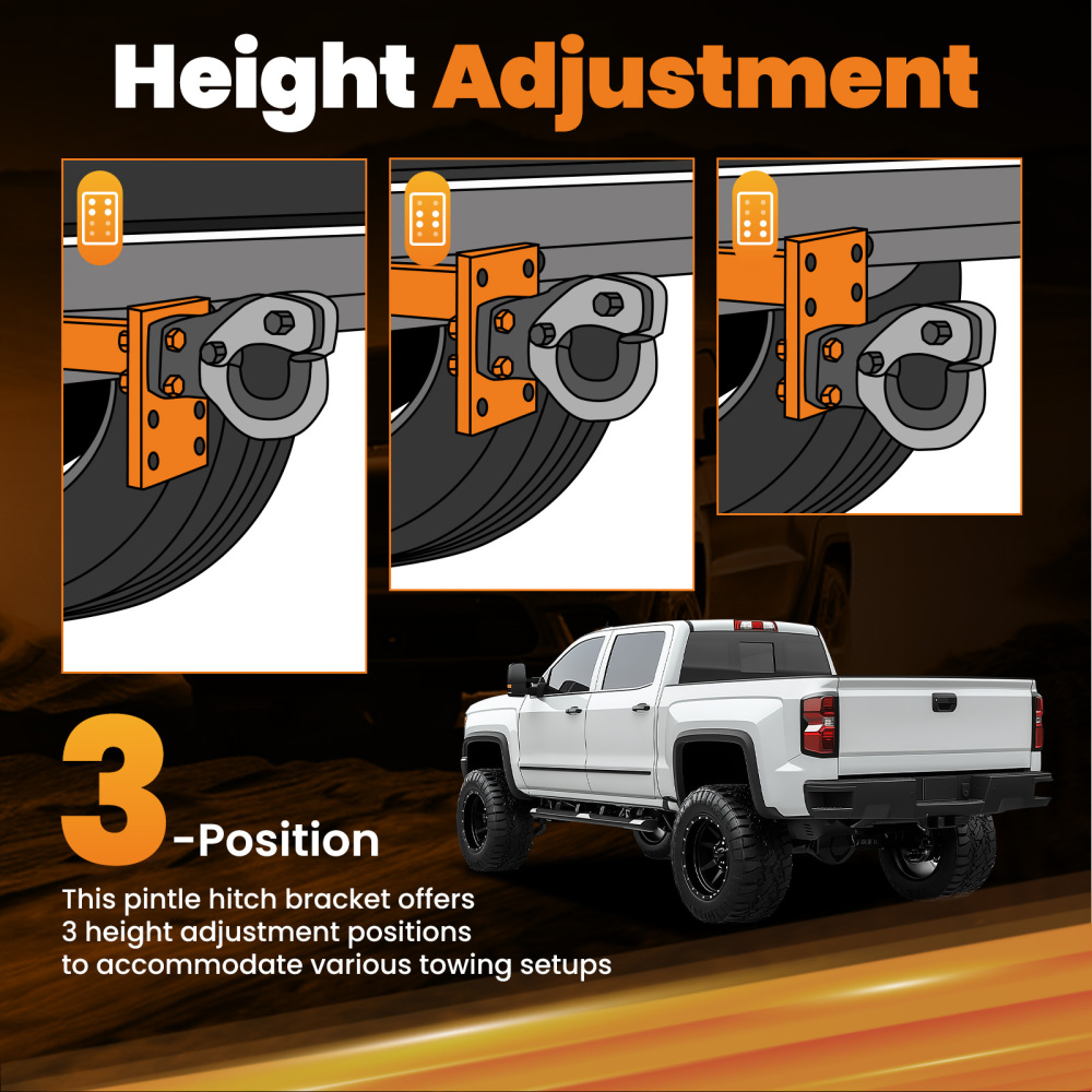 20000 lbs 3-Position Pintle Hitch Mount Bracket for 2 Receiver Steel Black