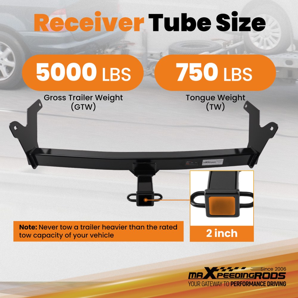 2in Class 3 Hitch compatible for Toyota Grand compatible for Highlander 2024-2025 Carbon Steel 750lbs