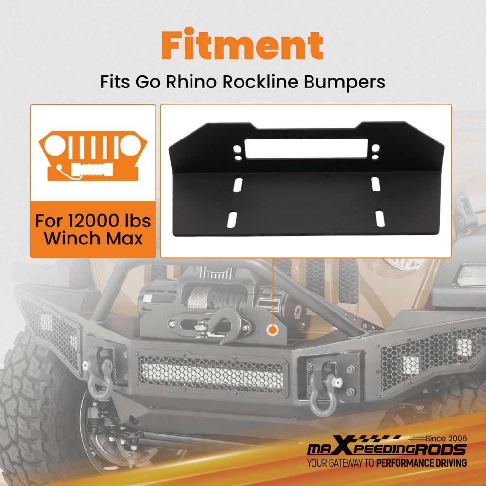 Bolt-On Front Winch Mount for Go Rhino Rockline Bumpers 12000lbs Steel Black