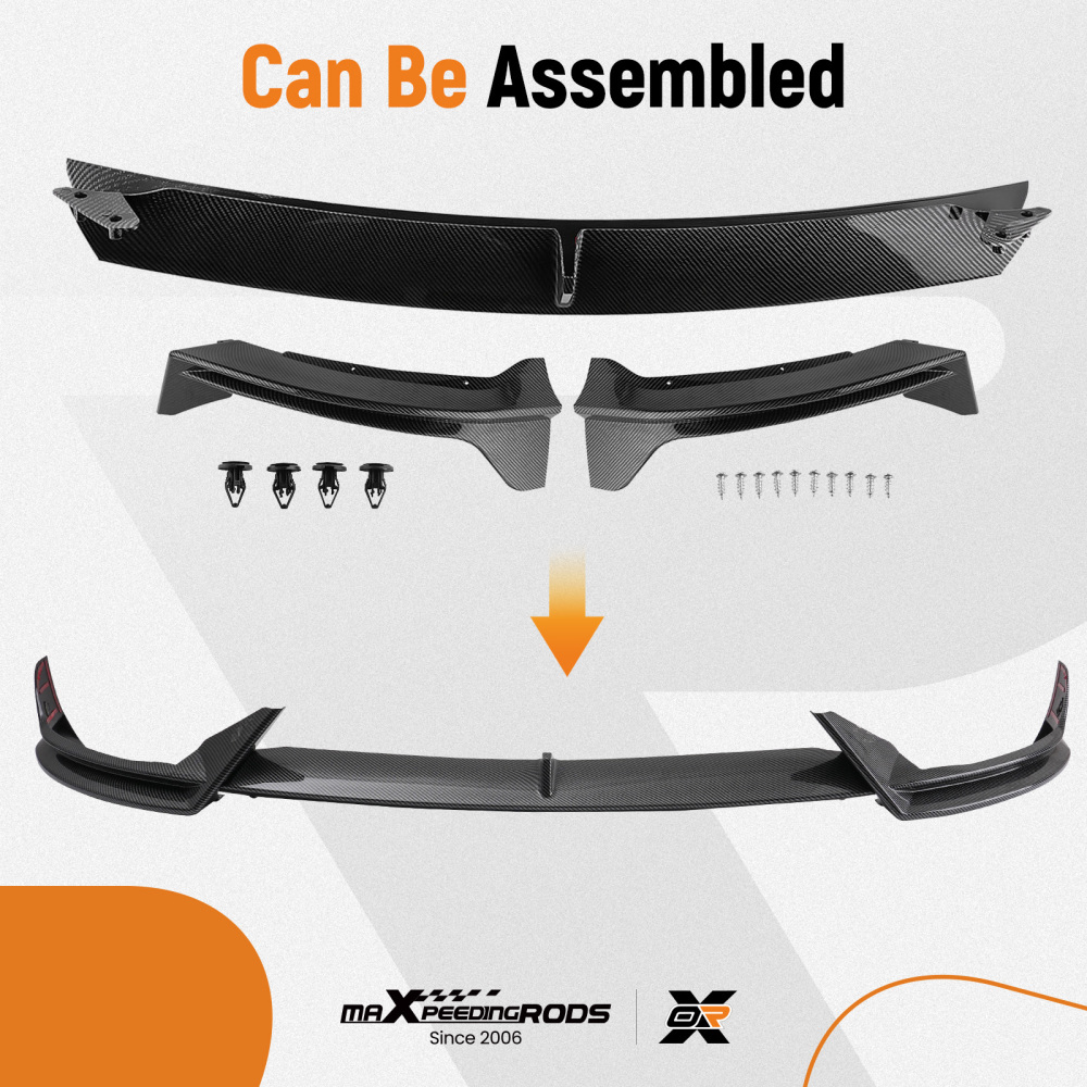 3pcs Front Bumper Lip Spoiler Splitter compatible for Tesla Model Y 2020-2024 w/ Screws