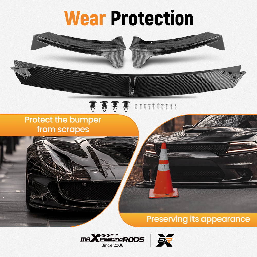 3pcs Front Bumper Lip Spoiler Splitter compatible for Tesla Model Y 2020-2024 w/ Screws