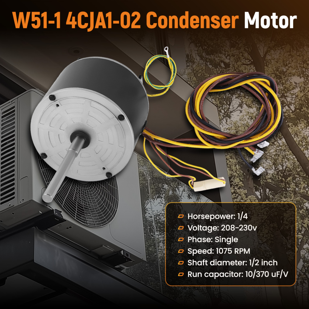 W51-14CJA1-02 Condenser Fan Motor 1/4 HP 208/230V 1075RPM Reversible Replacement