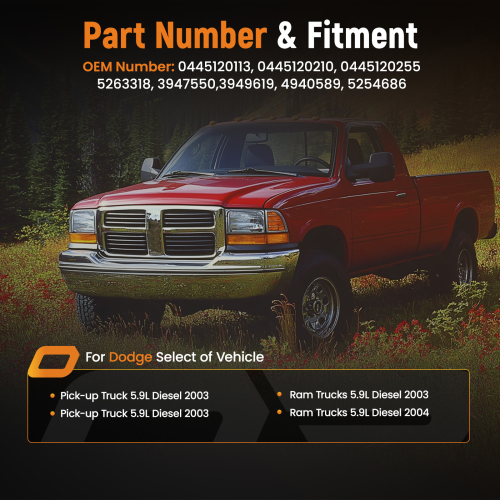 6X Diesel Fuel Injector compatible for Dodge Ram Pick-up Truck 5.9L 2003 2004 0445120113