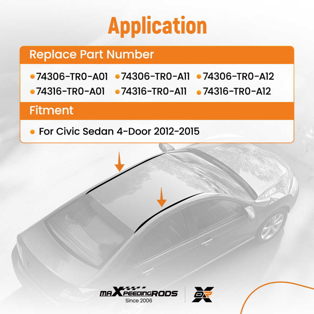 LeftRight 2x Roof Molding Trim Set compatible for Honda Civic Sedan 2012-2015 74316TR0A01