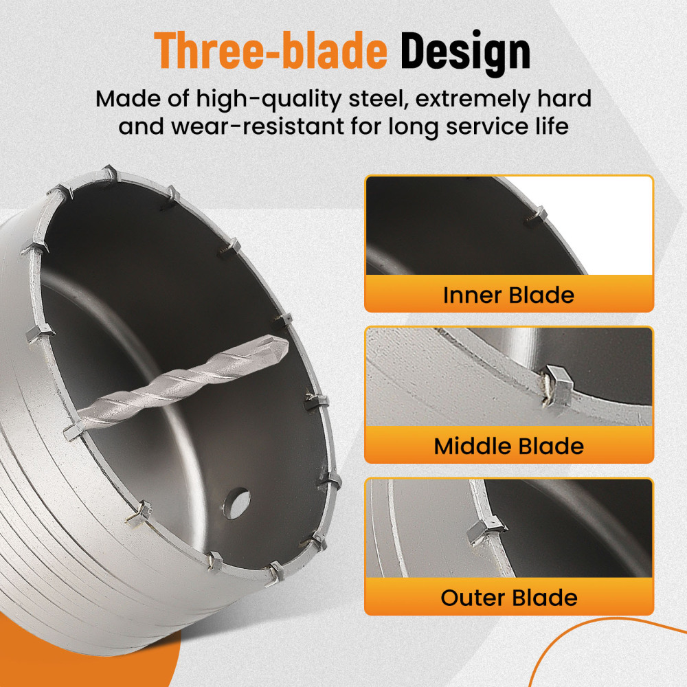 6PCS Concrete Hole Saw Kit 5 Inch SDS Plus Drill Bits for Brick 40‑125mm