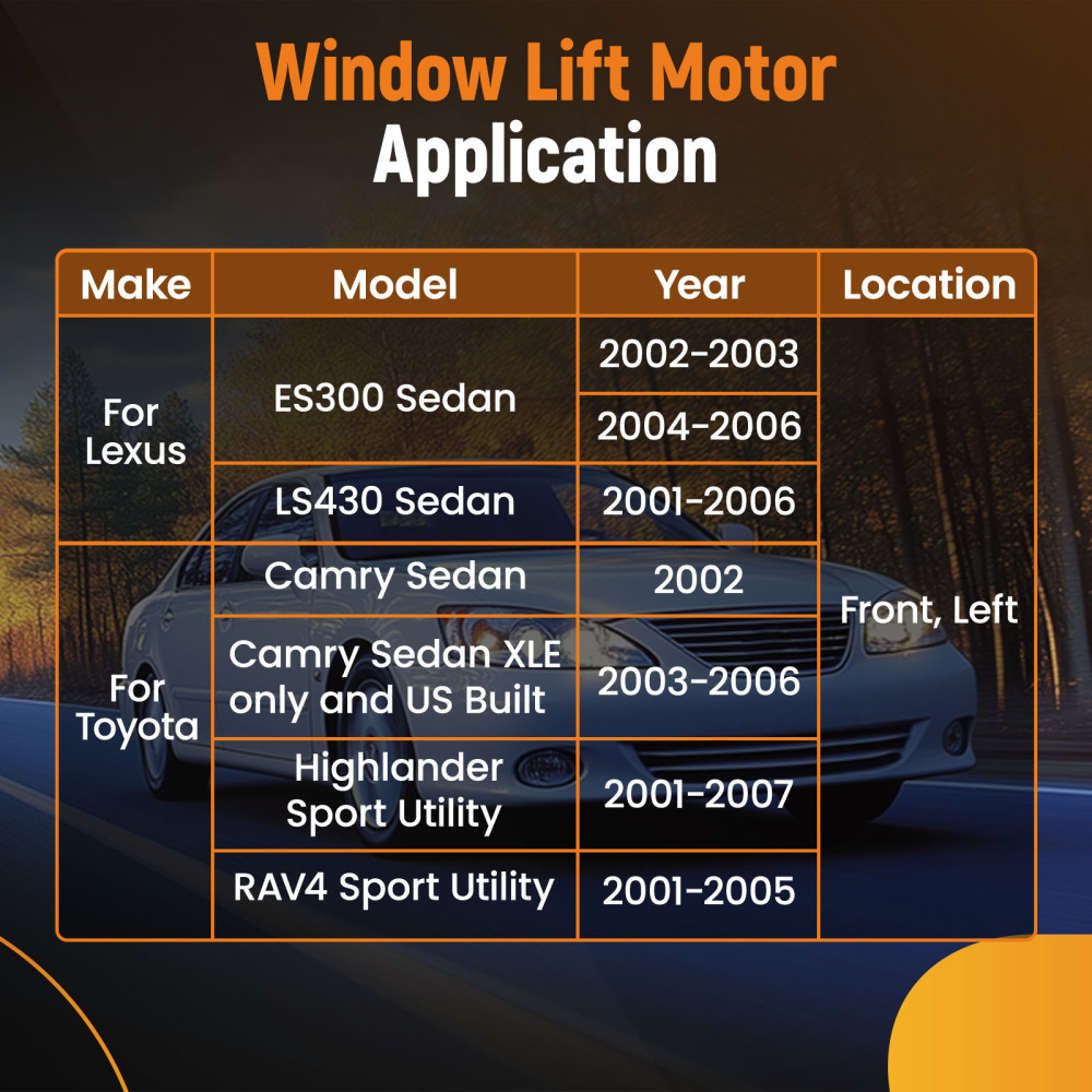 Window Motor Front Left compatible for Lexus ES300 LS430 01-06 compatible for Toyota Camry 2002-06