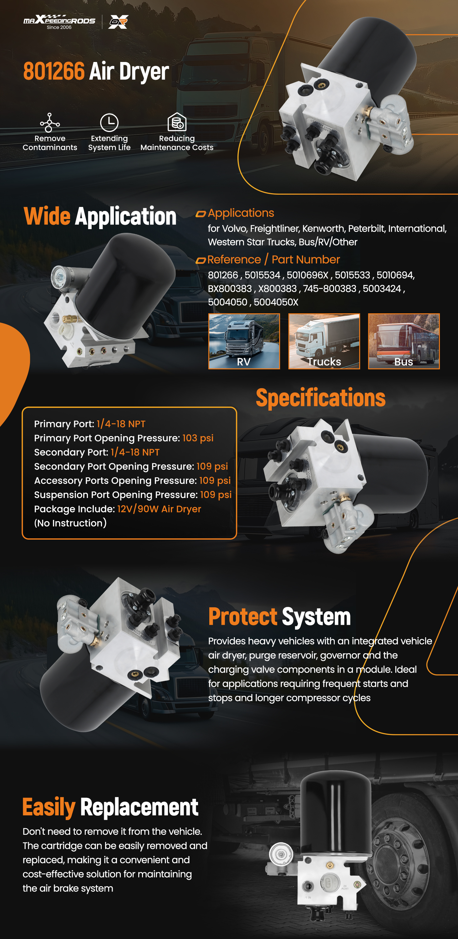 Air Dryer AD-IS For Peterbilt & Kenworth Replaces Bendix 5010696X - Foto 3