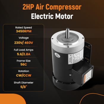 2HP Electric Motor 3450 RPM Compressor Duty 56CFrame 3 Phase 5/8 Shaft 230/460V
