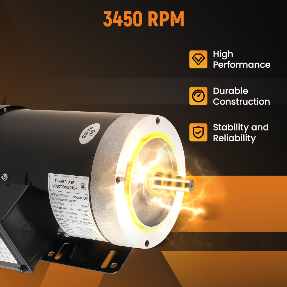 2HP Electric Motor 3450 RPM Compressor Duty 56CFrame 3 Phase 5/8 Shaft 230/460V