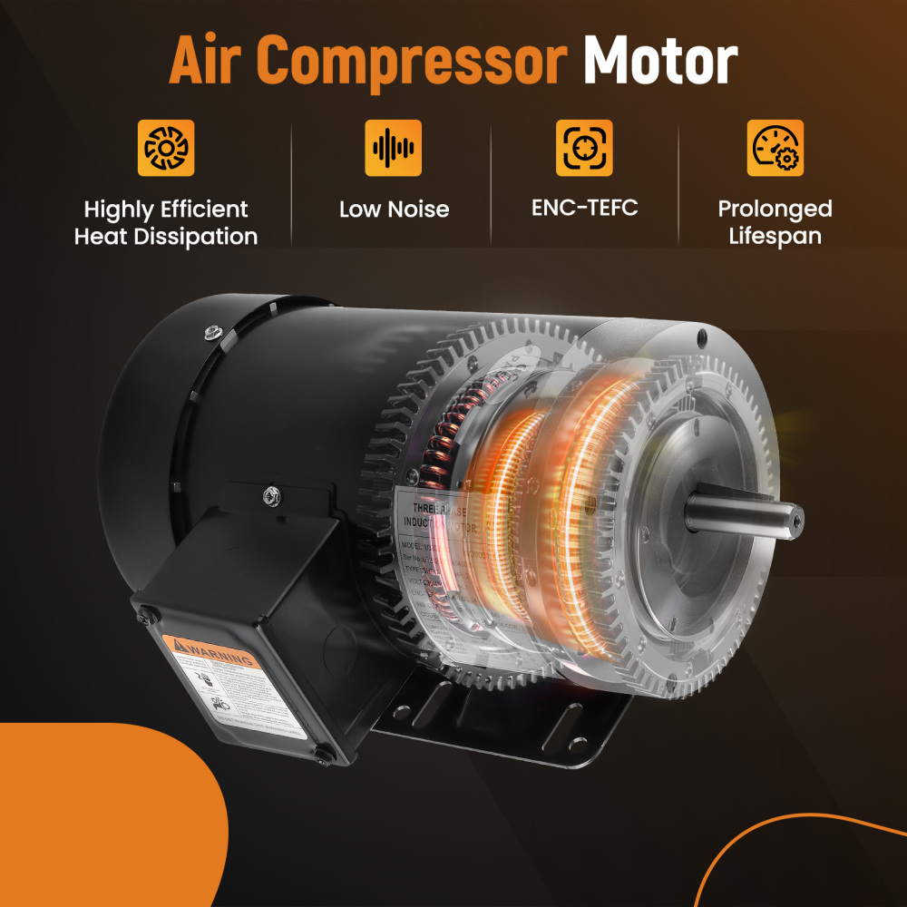 2HP Electric Motor 3450 RPM Compressor Duty 56CFrame 3 Phase 5/8 Shaft 230/460V