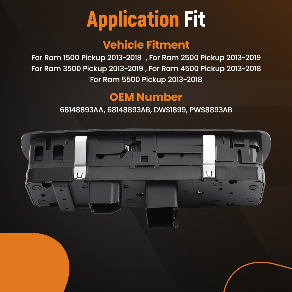 Front Left Driver Side Power Window Switch compatible for Ram 3500 Pickup 13-22 68148893AB