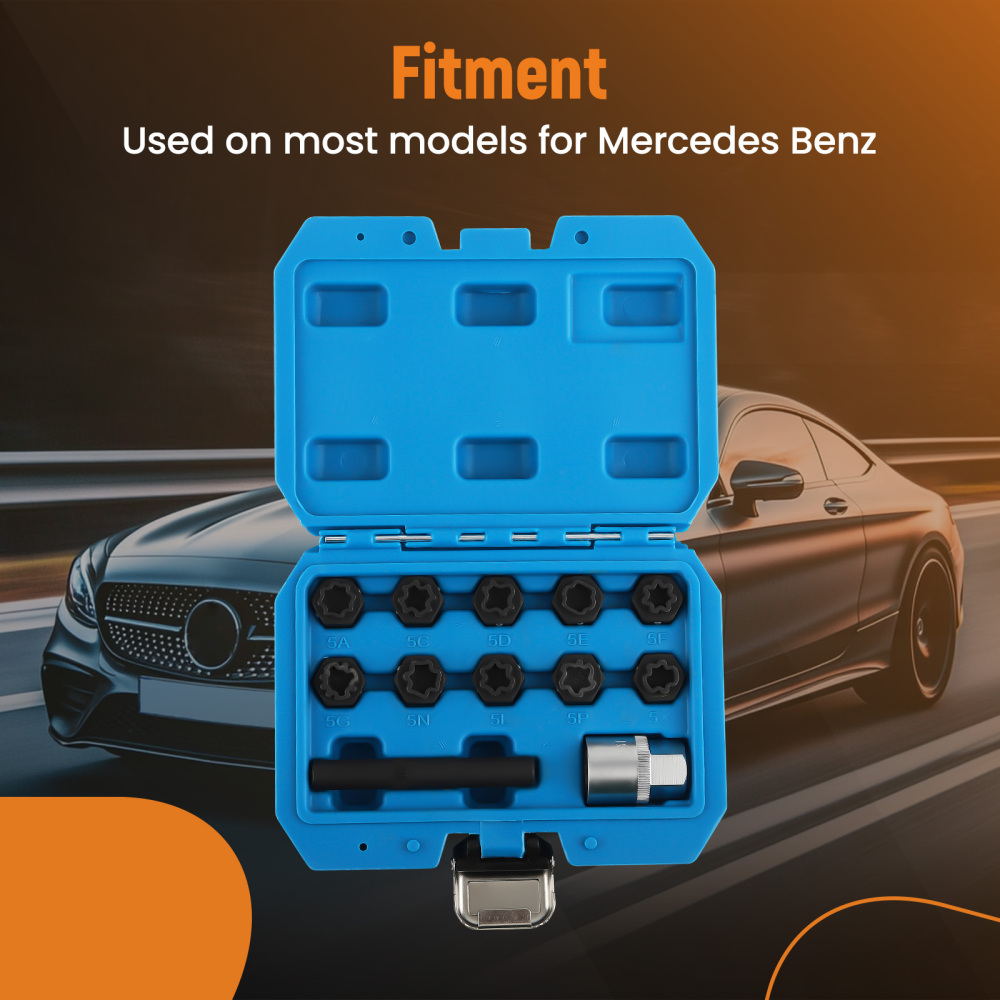 Anti-theft Remover Tool Kit Wheel Lock Lug Nut Key Socket Kit compatible for Mercedes Benz