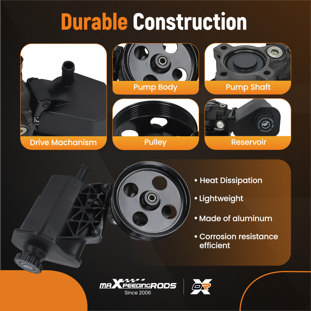 Power Steering Pump w/ ReservoirPulley compatible for Dodge Ram 1500 3.7L 2002 2003-2007