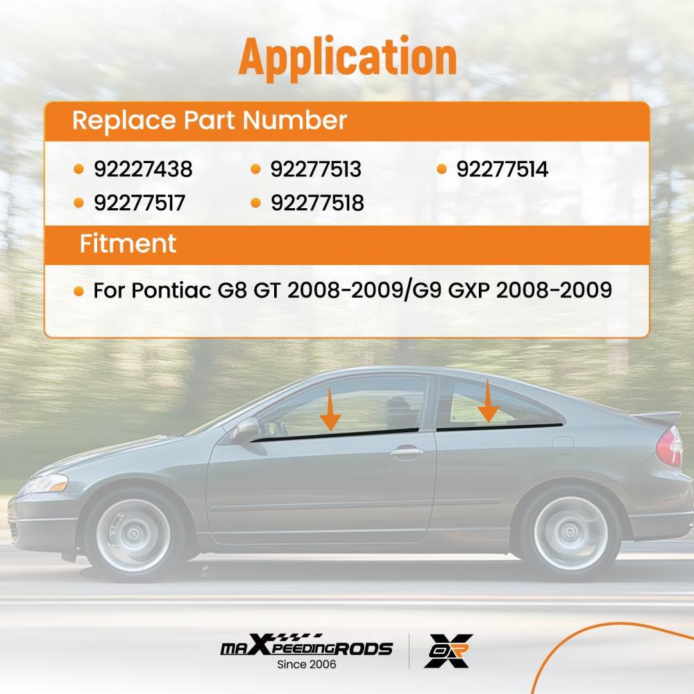 92277518 4×Door Window Reveal Molding Weatherstrip For 08-09 compatible for Pontiac G8 GT GXP