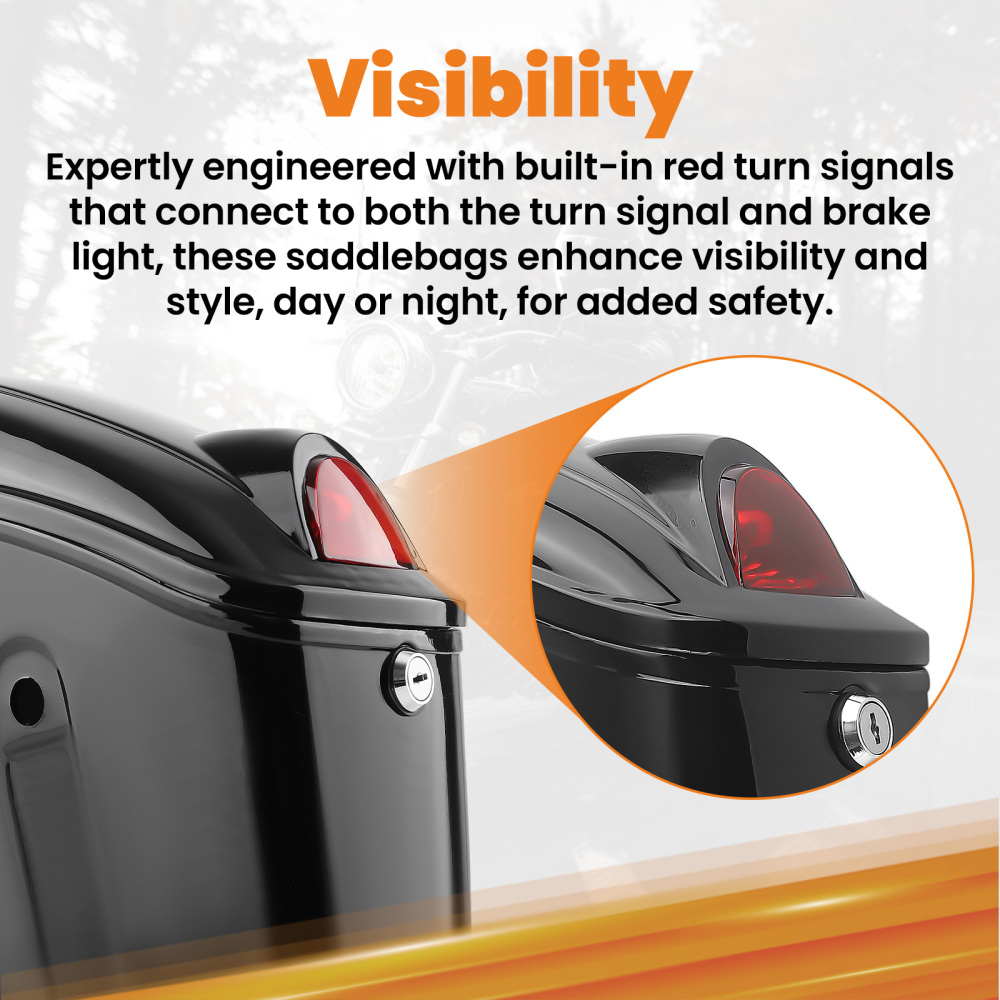 Black Hard Saddle Bags Trunk Luggage compatible for Harley Honda Yamaha 48*30*16cm