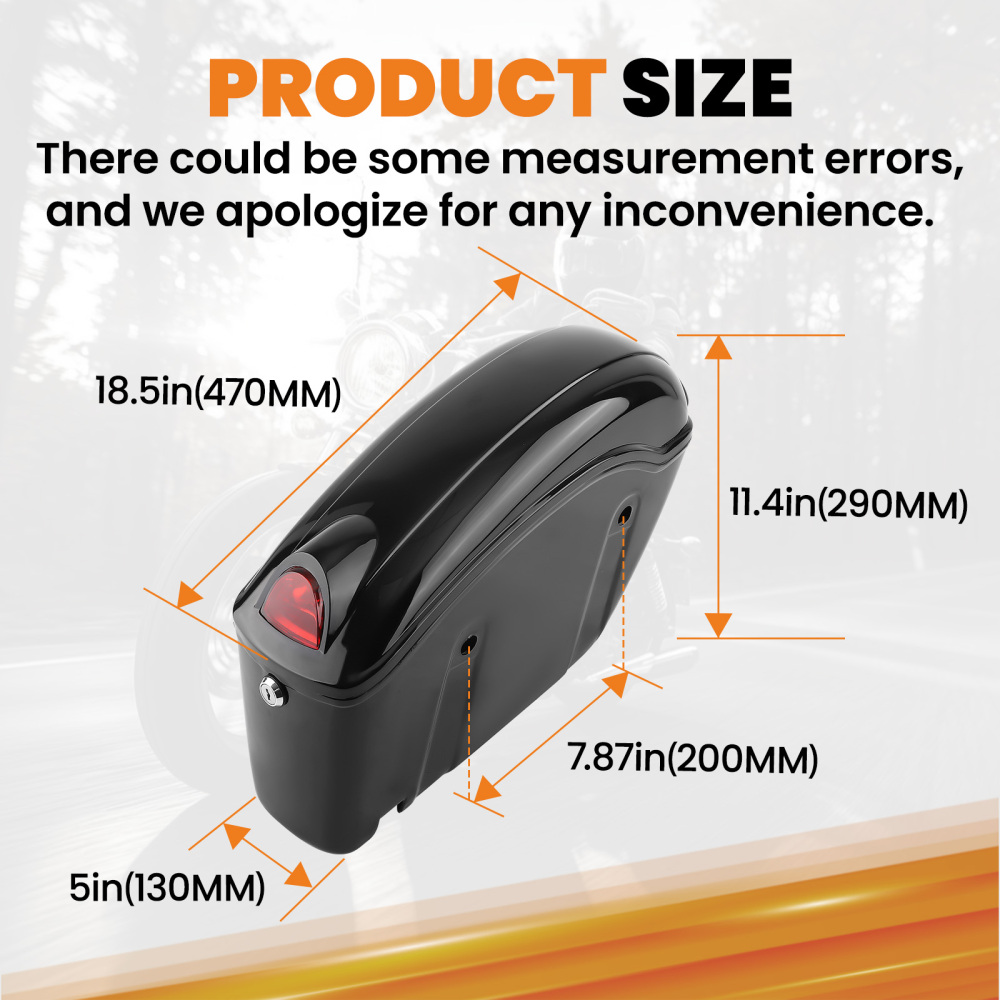 Black Hard Saddle Bags Trunk Luggage compatible for Harley Honda Yamaha 48*30*16cm