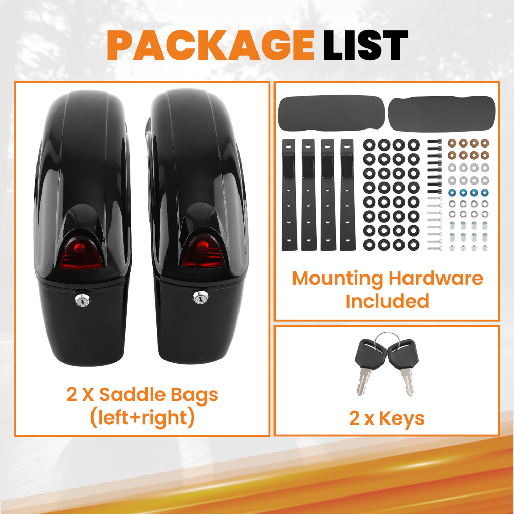 Black Hard Saddle Bags Trunk Luggage compatible for Harley Honda Yamaha 48*30*16cm