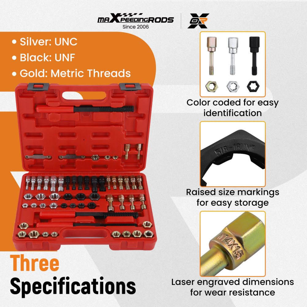 56x Thread Restorer Kit, Rethread Repair Tool UNC UNFMetricThread Chaser Set
