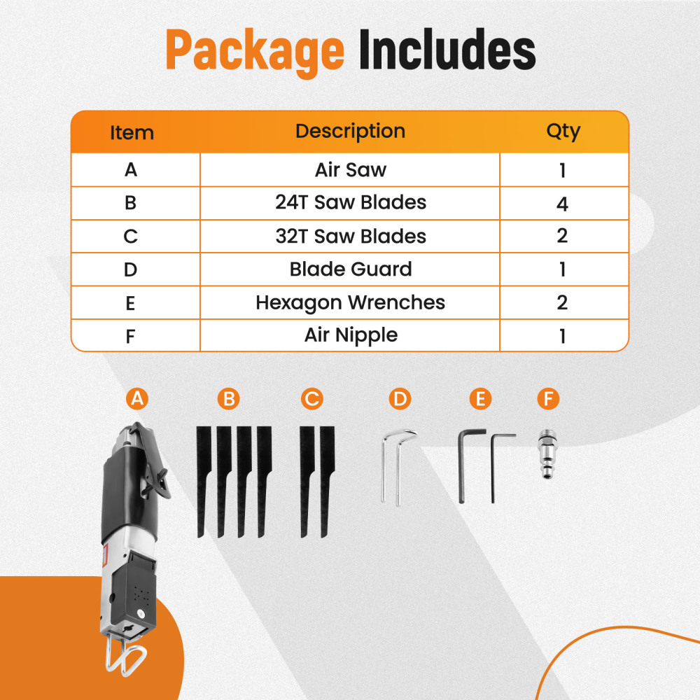 Air Reciprocating Saw Pneumatic Air Cutoff Repair Tool with 6x 24T32T Blades