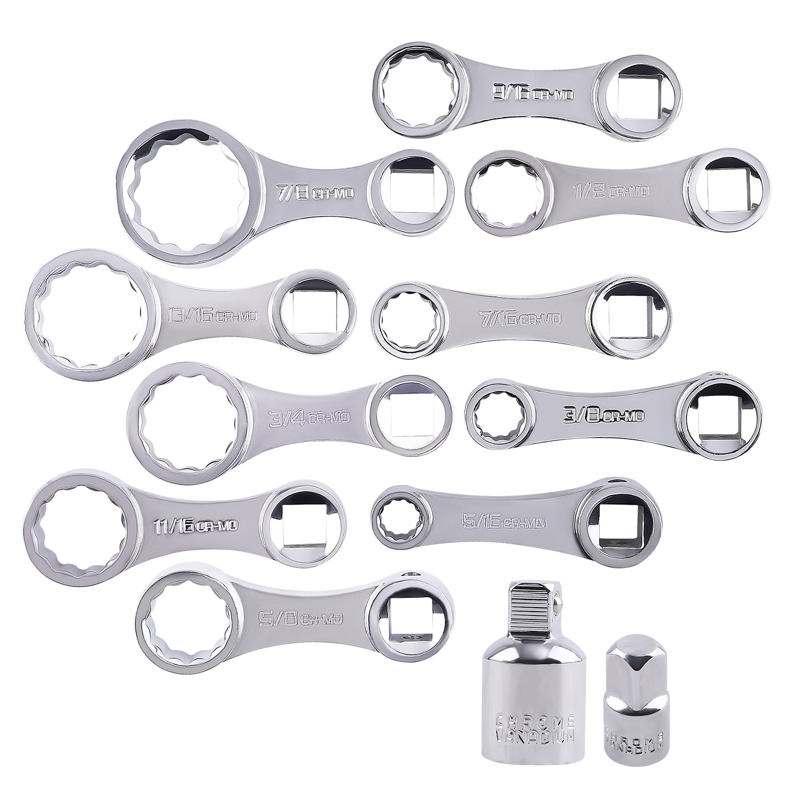 12PCS Torque Adapter Set SAE, 5/16, 3/8, 7/16, 1/2, 9/16, 5/8, 11/16