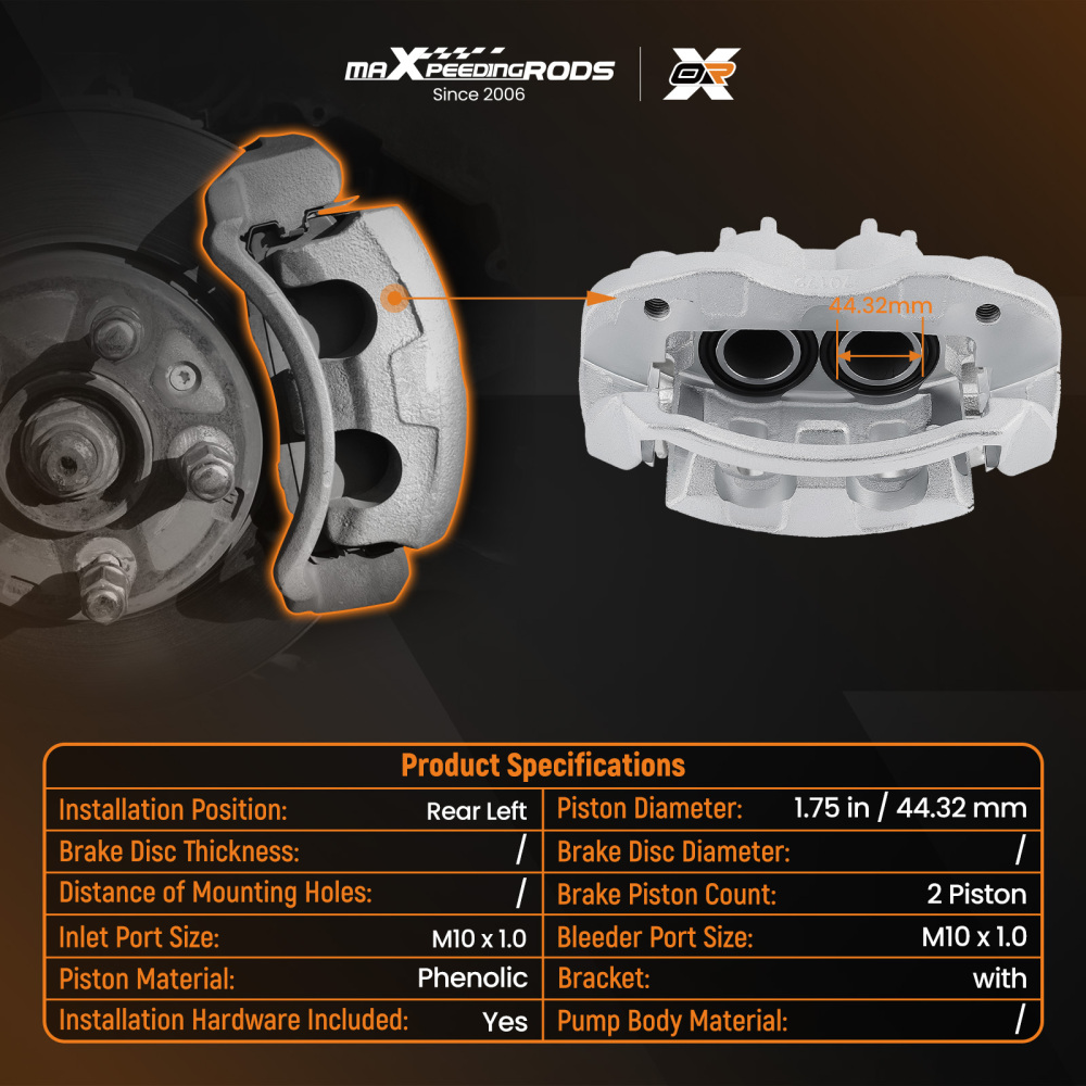 Brake Caliper Rear LH w/Bracket compatible for Ford Excursion 00-05 F-250 F-35 YC3Z-2553-AA