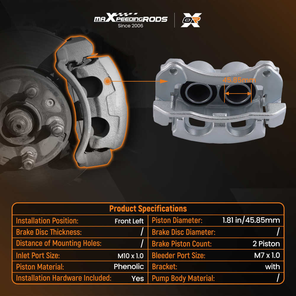 Brake Caliper Front w/ Bracket compatible for Chevrolet Equinox Pontiac Torrent 2006 compatible for Saturn