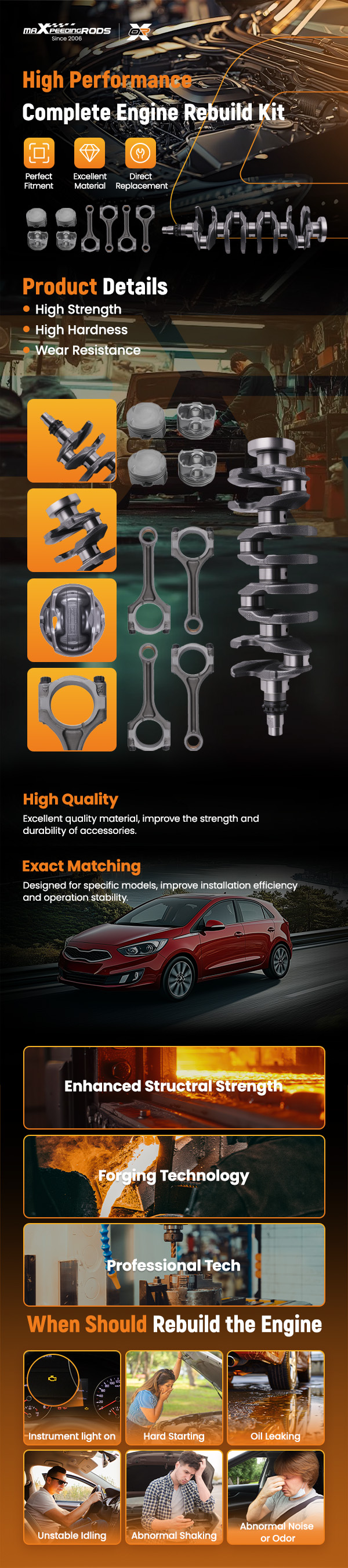 G4FJ 1.6L Turbo Engine Overhaul Rebuild Kit - Crankshaft / Rods compatible for Hyundai KIA