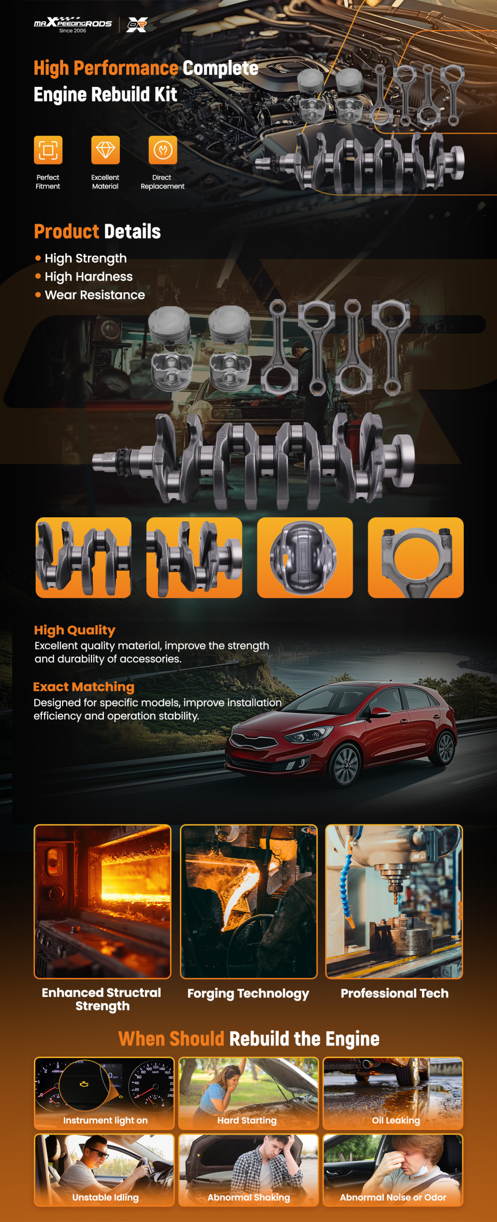 G4FJ 1.6L Turbo Engine Overhaul Rebuild Kit - Crankshaft / Rods compatible for Hyundai KIA