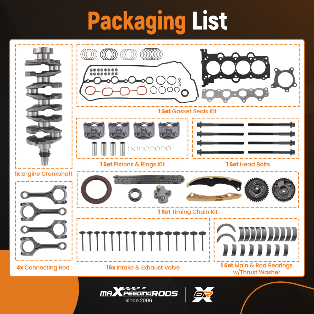 G4FJ 1.6L Engine Rebuild Overhaul Kit w/ Crankshaft Rods Timing compatible for Hyundai KIA
