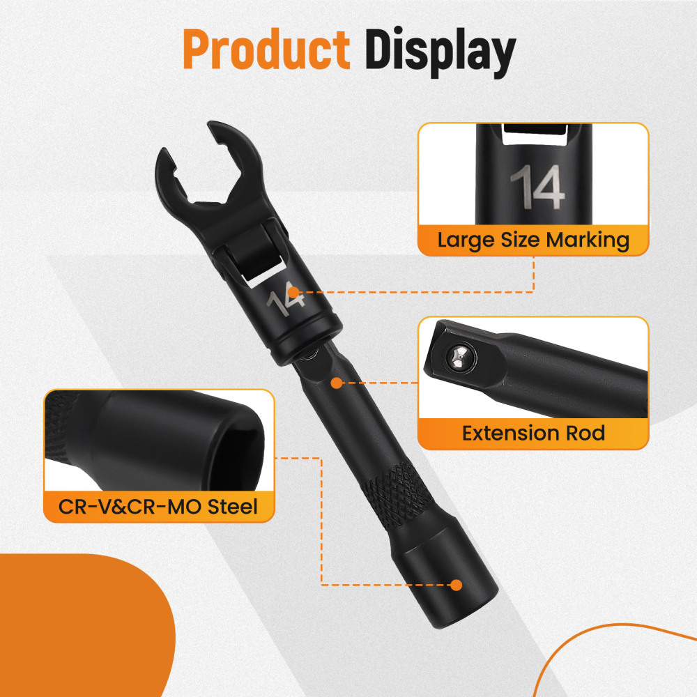 8pc 3/81/2 Flex Head Crows Flare Nut Wrench Socket Foot Line Wrench Set