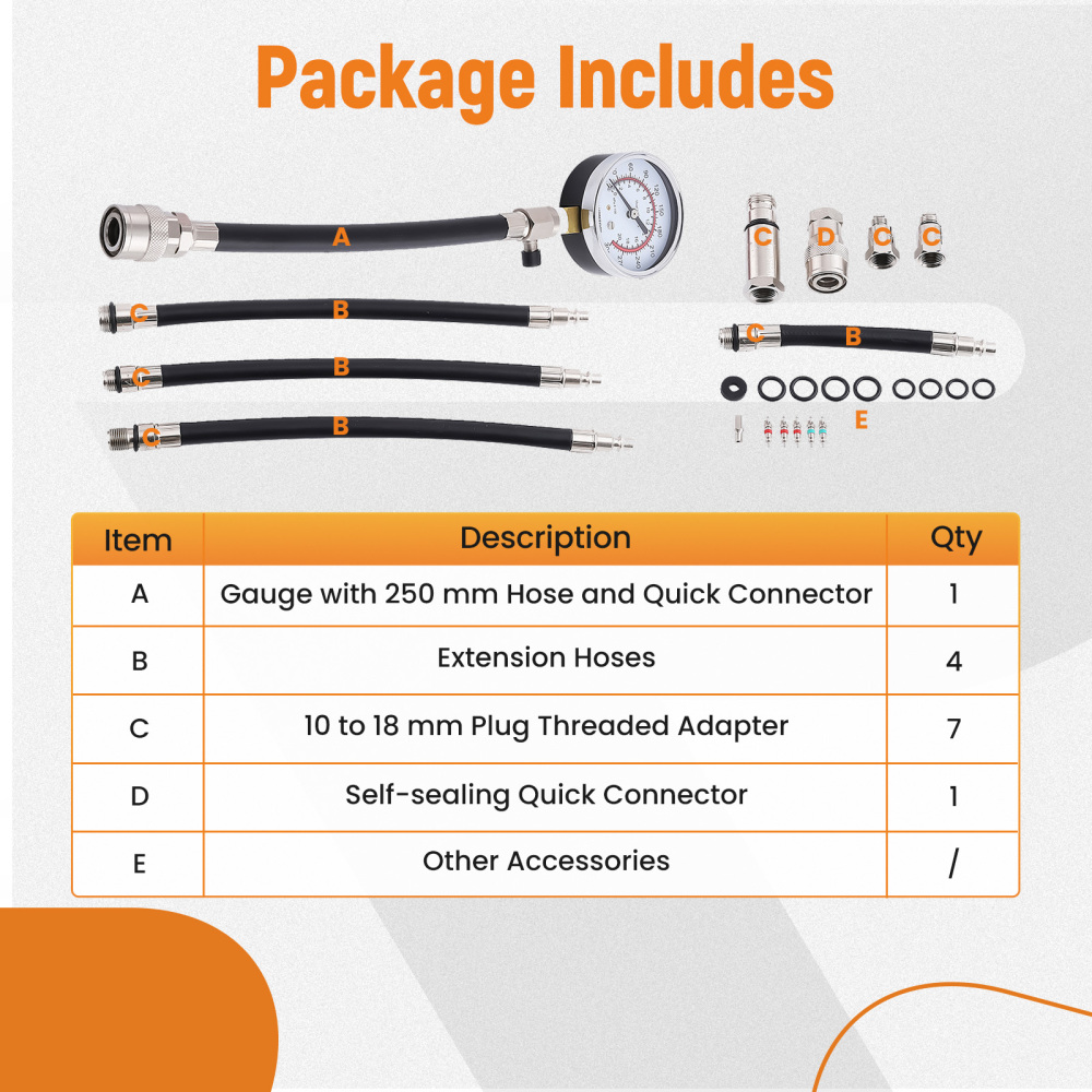 Engine Cylinder Compression Gauge Tester Kit Gas Engine Diagnostic Testing Tool