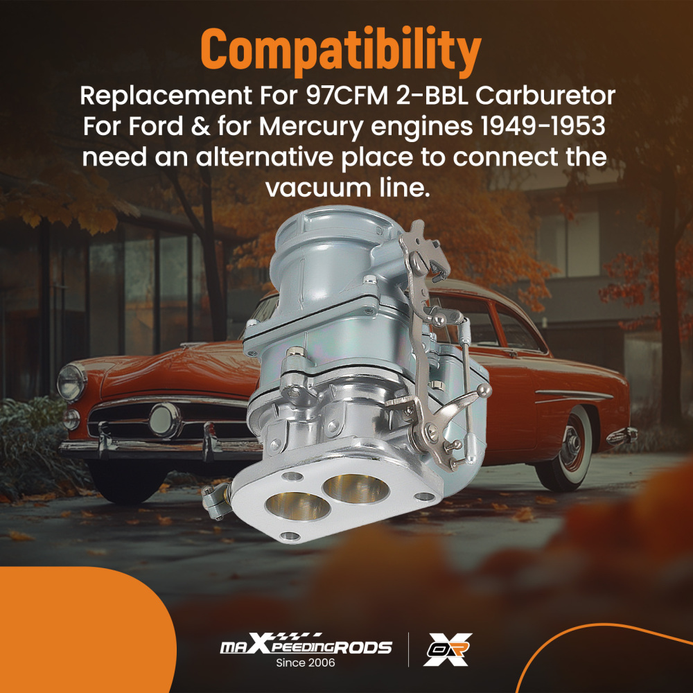 1 Set 3-Bolt 2-Barrel Carburetors Plain Finish with Gasket compatible for V8