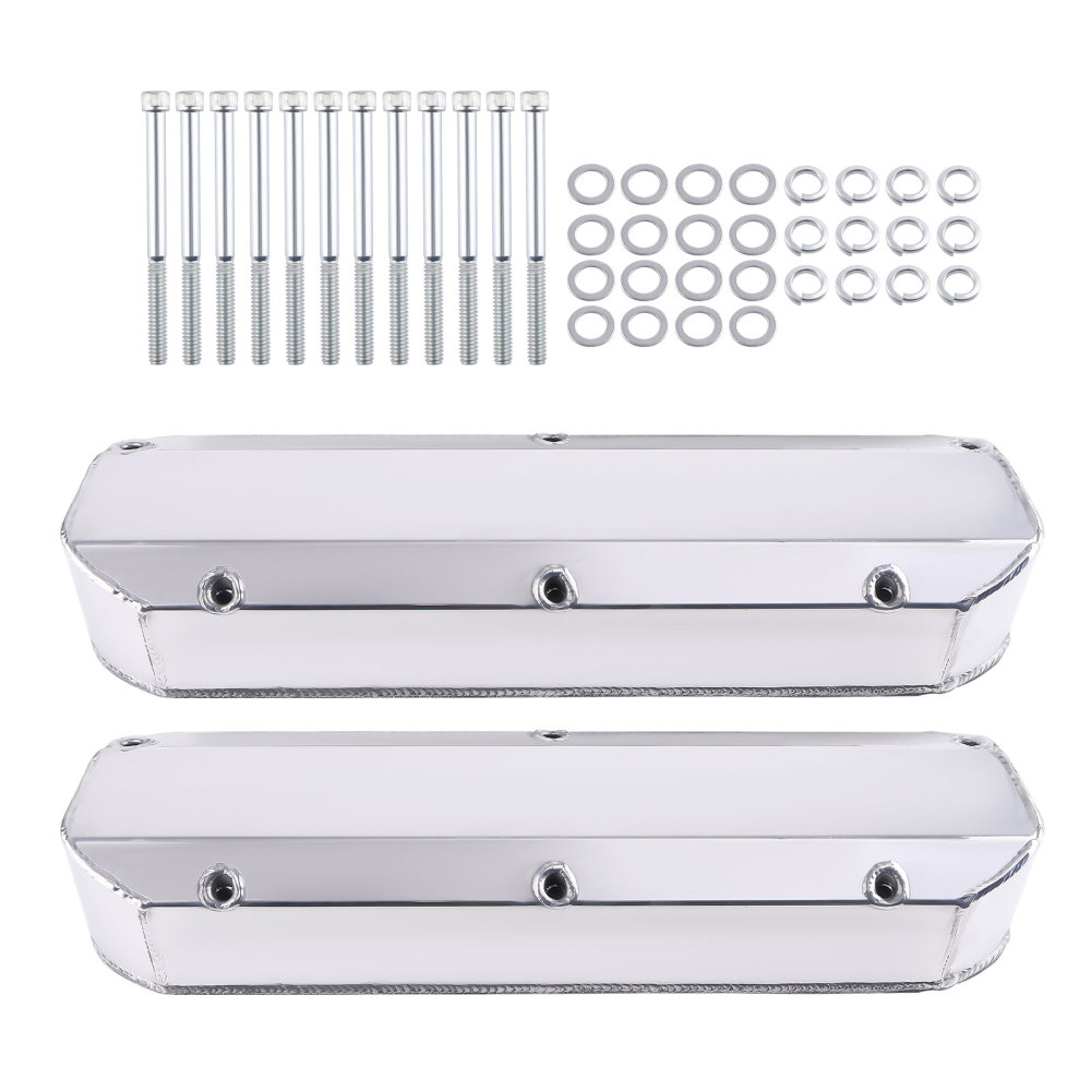Tall Valve Covers compatible for Ford 289 302 351W SBF V8 Polished Aluminum w/ Long Bolts
