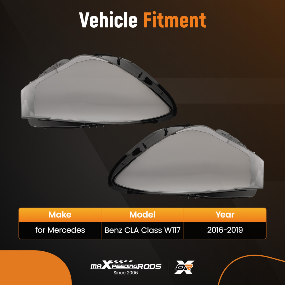 A Pair Headlight Lens Cover Clear compatible for Mercedes Benz CLA Class W117 2016-2019