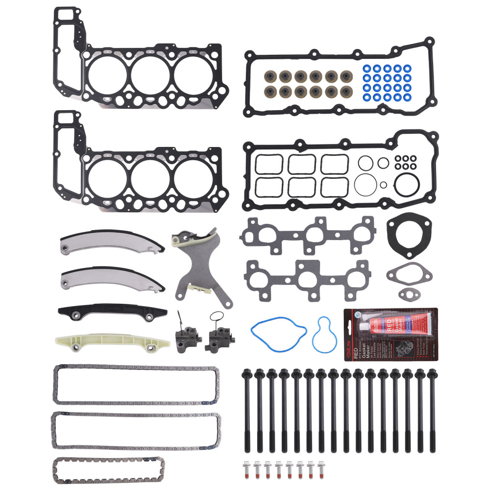 Timing Chain Kit Head Gasket Bolt Set compatible for Dodge Ram 1500 compatible for Jeep Liberty 3.7L 02-05