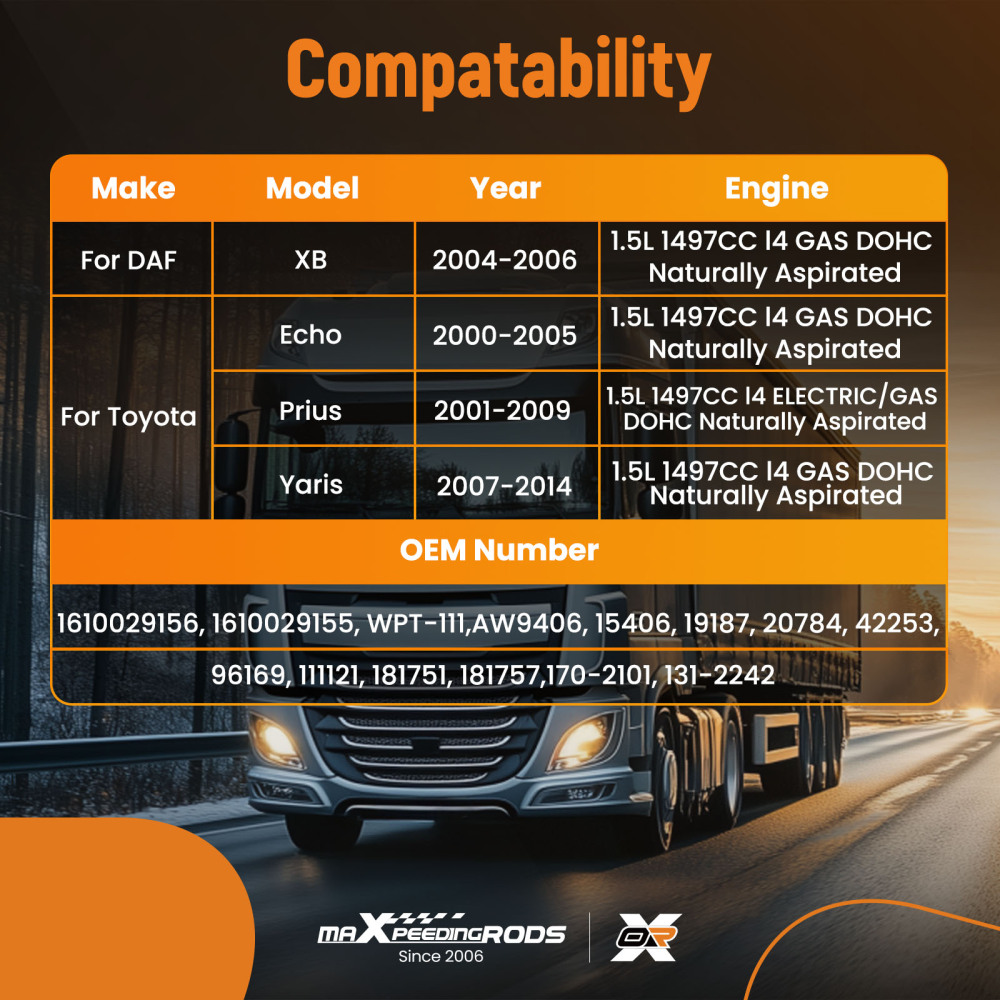 Coolant Circulation Water Pump compatible for Toyota Echo compatible for Prius 1.5L 2000-2014 20784