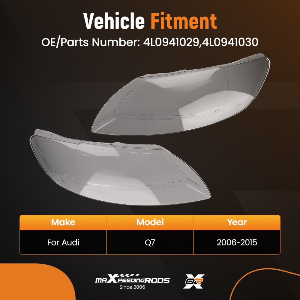 Clear Front Headlight Lens Cover compatible for Audi Q7 2006-2015 4L0941029 4L0941030 Pair